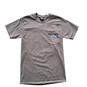Harley Davidson Mens Gray Pocket T-Shirt Patriotic Shield Graphic Small